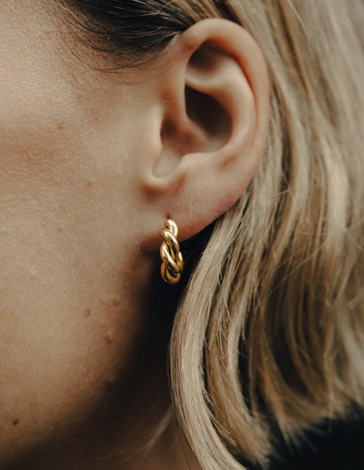 Nordic Muse - Gold Ridge Twist Hoop Earrings
