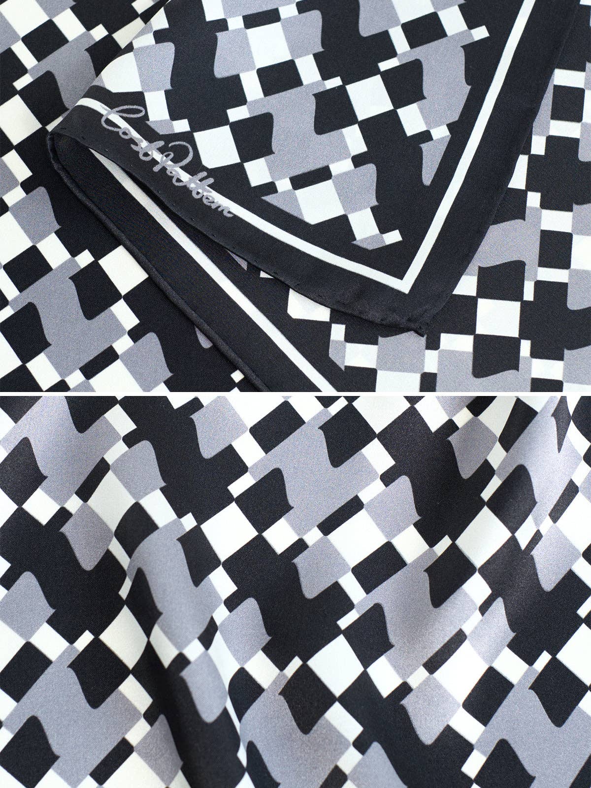 Lost Pattern NYC - Houndstooth Moderne Silk Bandana Scarf, Grey