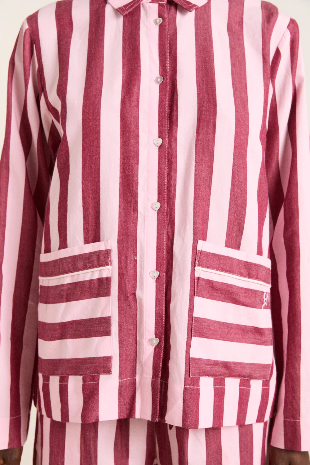 Damson Madder - Florie PJ Set, Burgundy & Pink Stripe