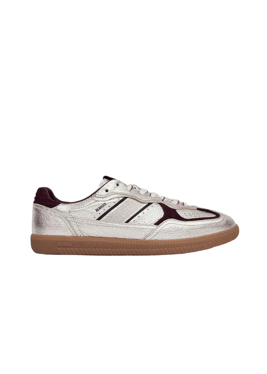 Alohas - Tb.490 Grain Shimmer Silver & Burgundy Leather Sneakers