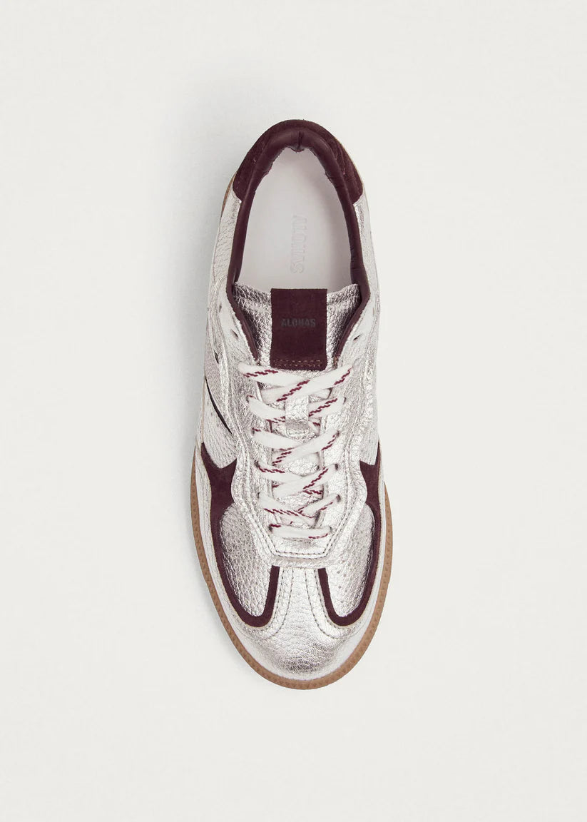Alohas - Tb.490 Grain Shimmer Silver & Burgundy Leather Sneakers