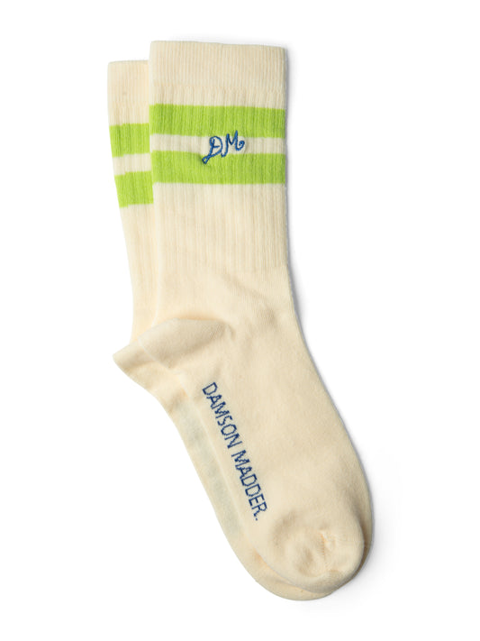 Damson Madder - Sporty Calf Length Sock, Crème/Chartruse