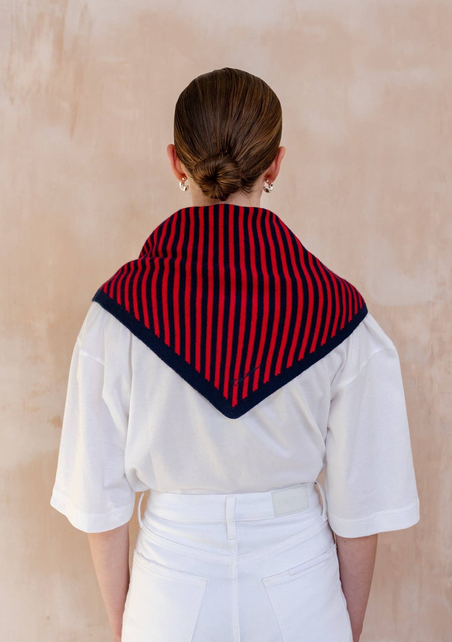 TBCo - Merino Wool Triangle Scarf in Navy & Red Stripe