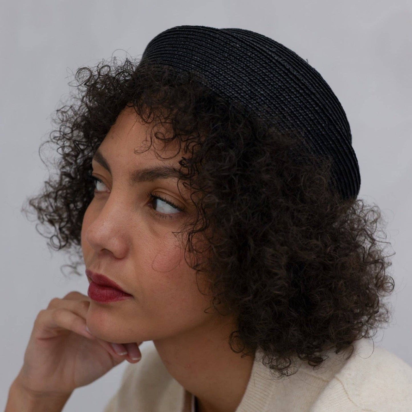 London Bespoke - Black Straw Pillbox Hat