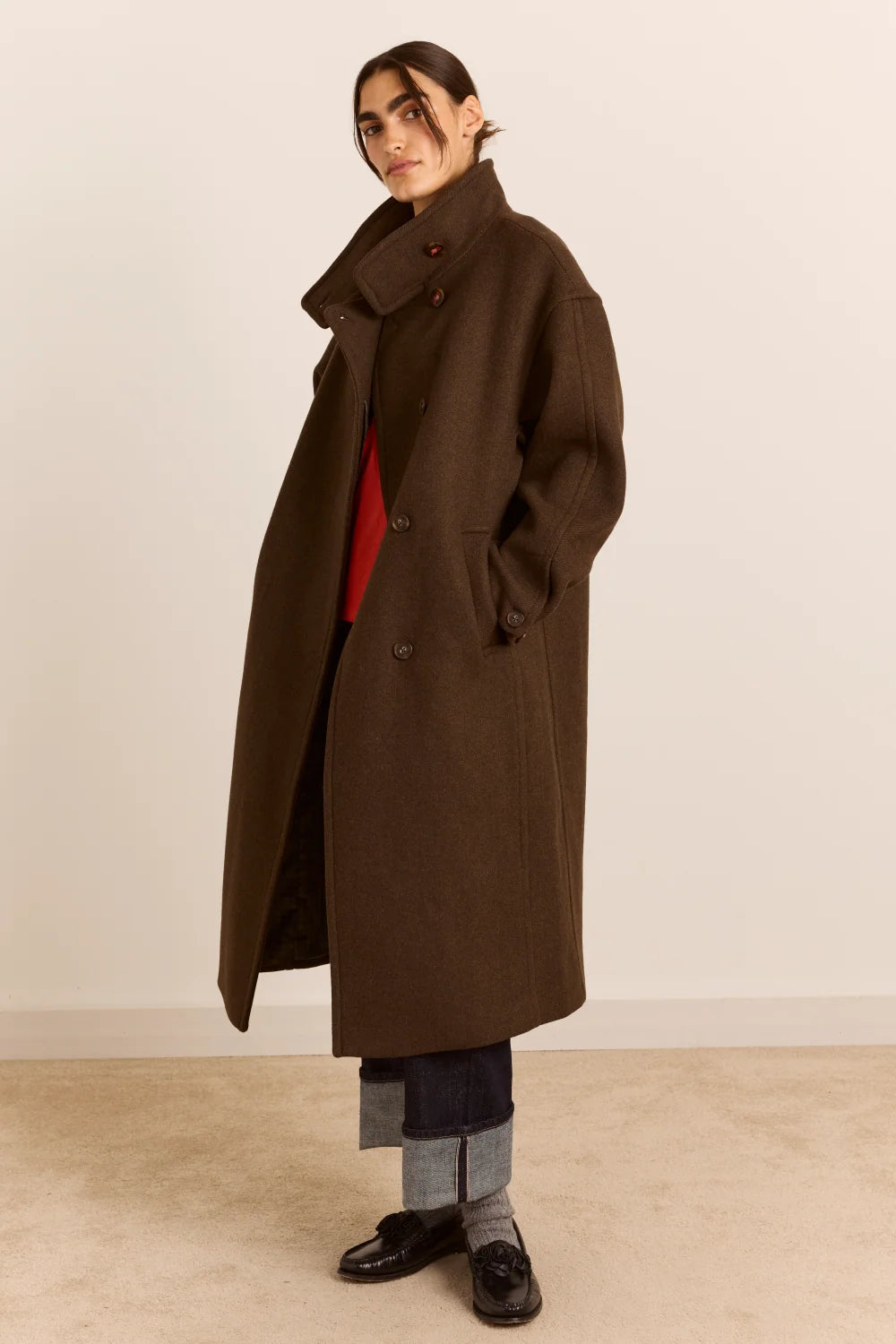 Damson Madder - Agnes Wool Coat, Chocolate
