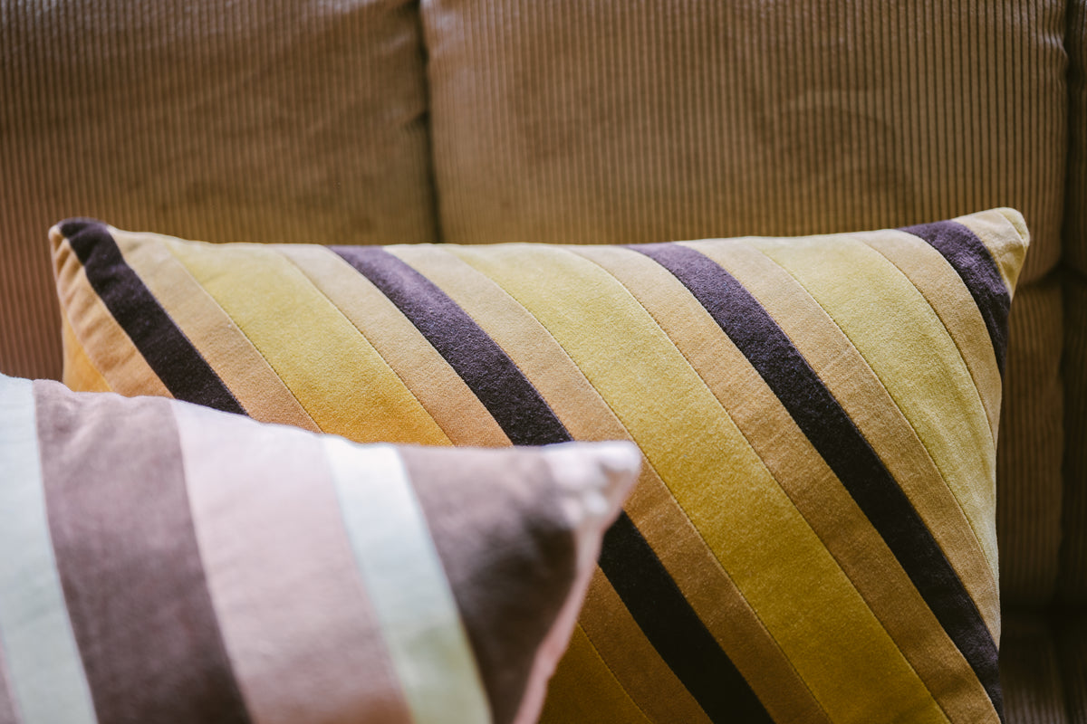 HKLIVING - Striped Velvet Cushion, Honey
