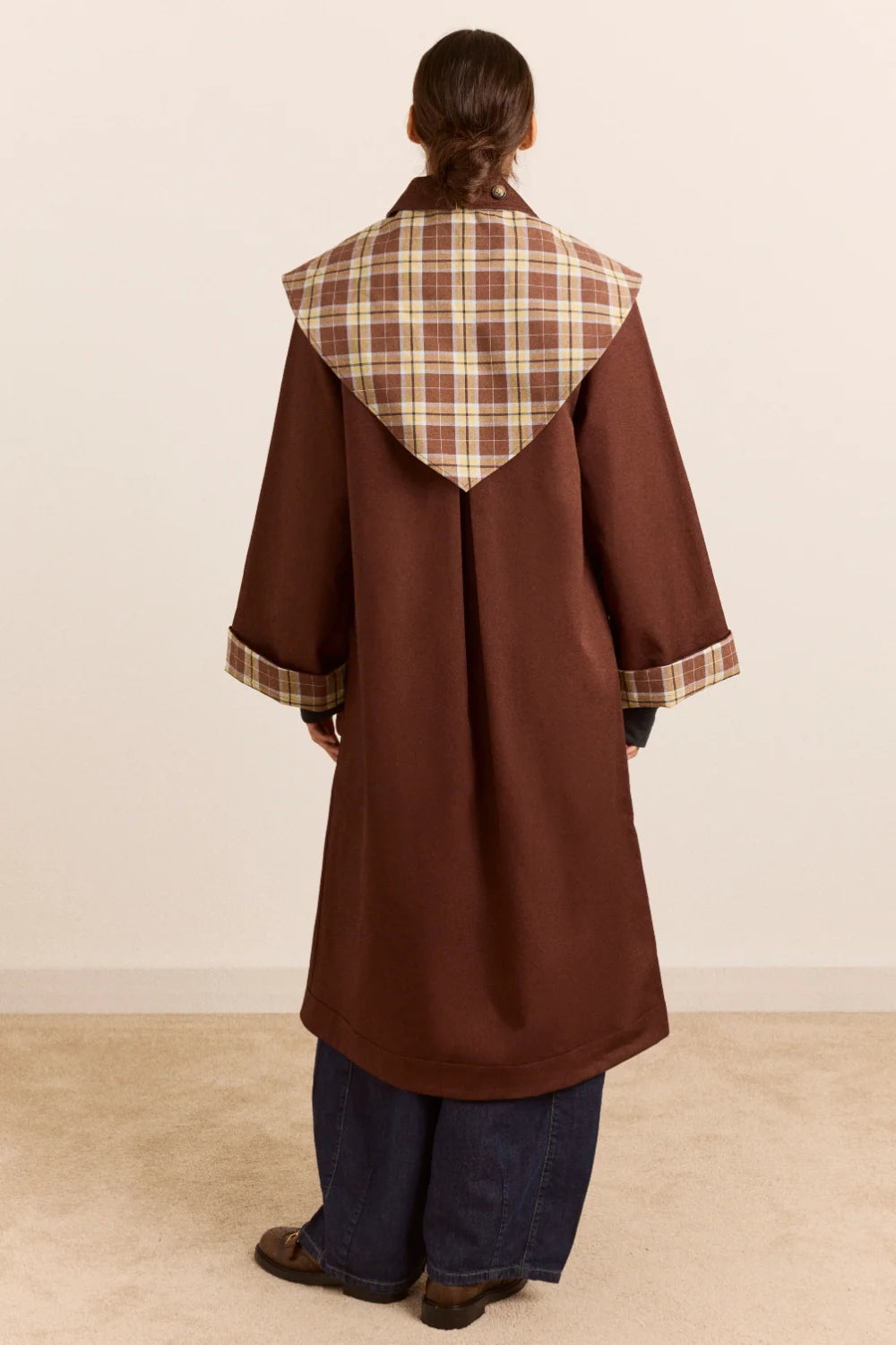 Damson Madder - Reversible Longline Jerry Trench, Chocolate
