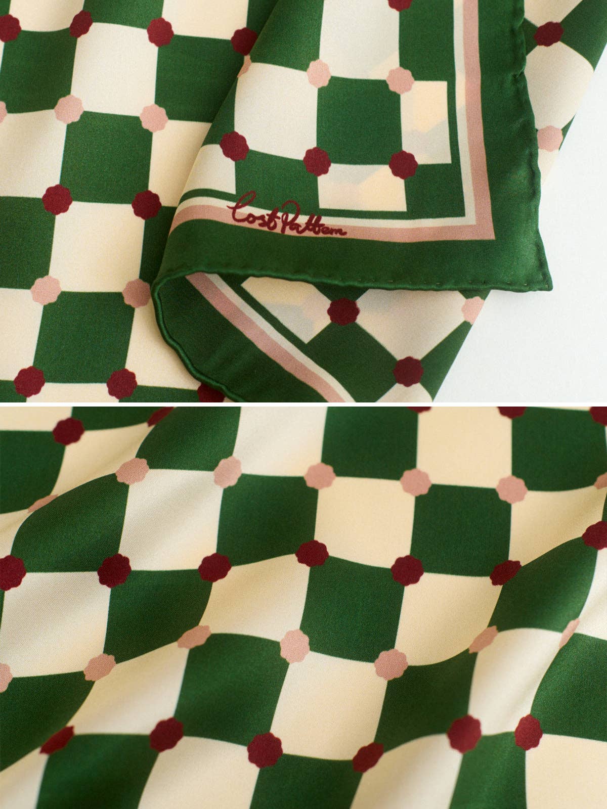 Lost Pattern NYC - Checkerboard Silk Pocket Square, Green