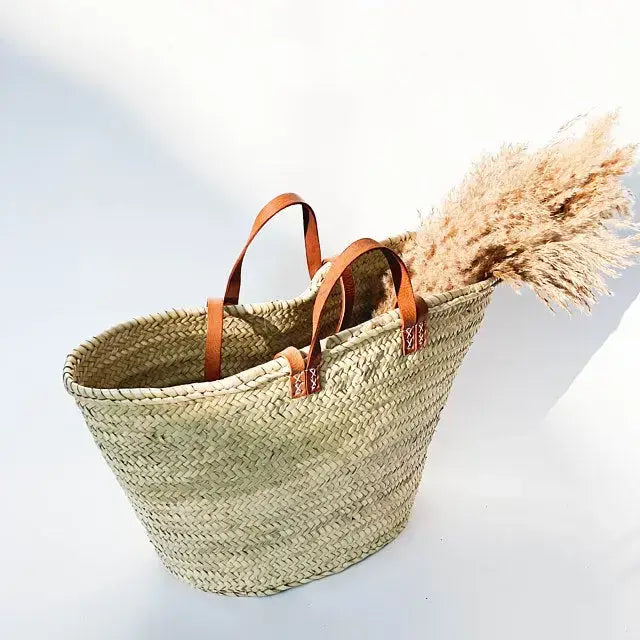 Marrakesh Living - Handmade Straw Bag with Leather Handles -  French Market Bag