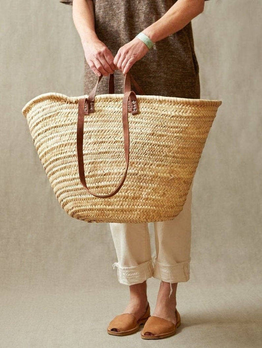 Marrakesh Living - Handmade Straw Bag with Leather Handles -  French Market Bag
