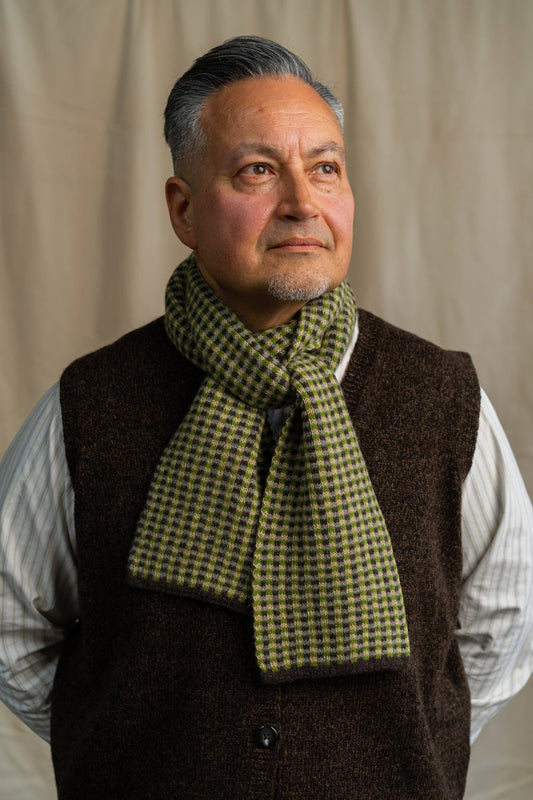 Rove Knitwear - Small Check Scarf, Green