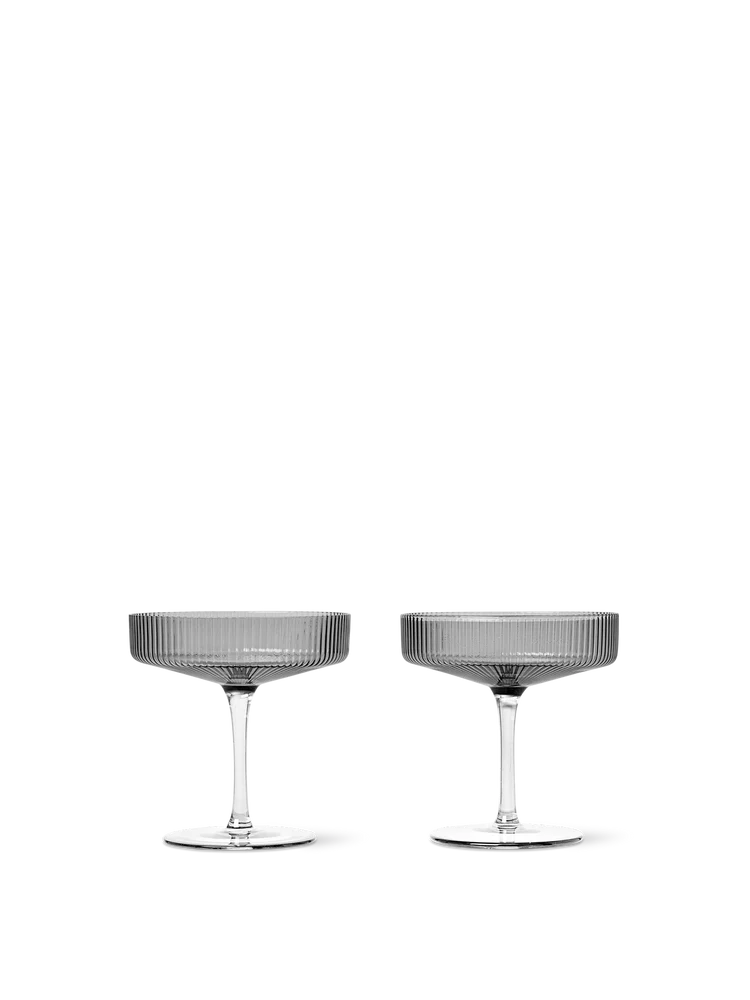 Ferm Living - Ripple Champagne Saucers, Smoked Grey (Set of 2)