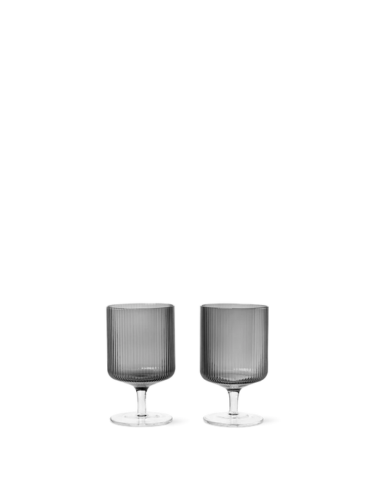 Ferm Living - Ripple Wine Glasses, Smoked Grey (Set of 2)