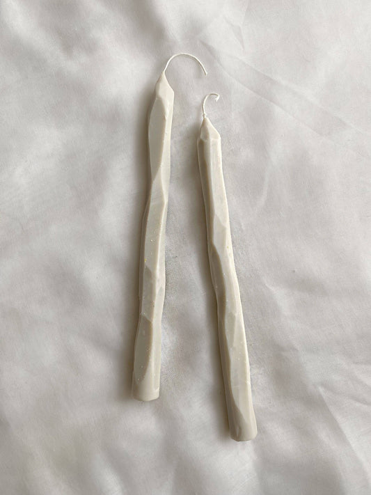 Soie London - Hand Carved Tapered Candles - Stone - Set of 2