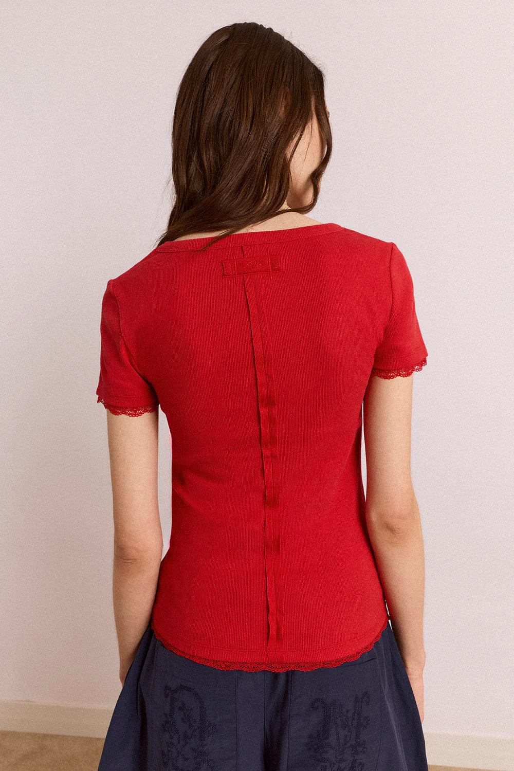 Damson Madder - Paige V-Neck Tee, Red