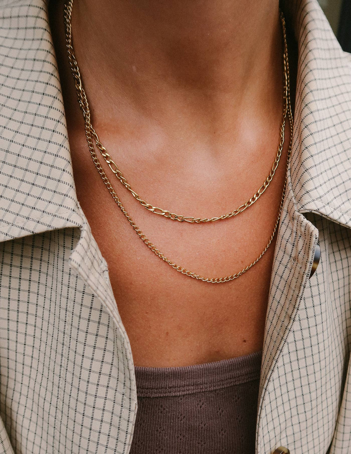 Nordic Muse - Gold Double Layer Figaro Chain Necklace