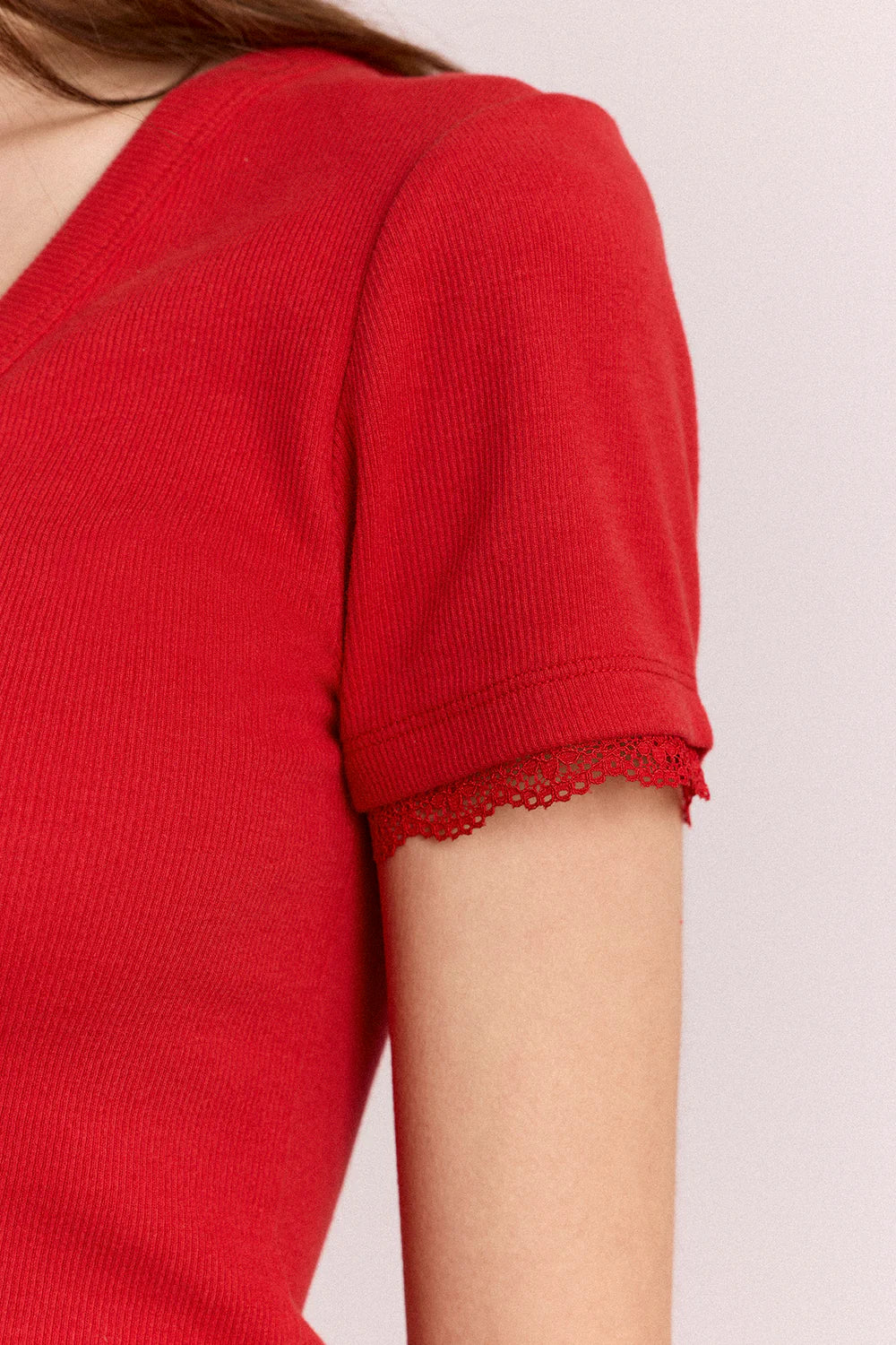 Damson Madder - Paige V-Neck Tee, Red
