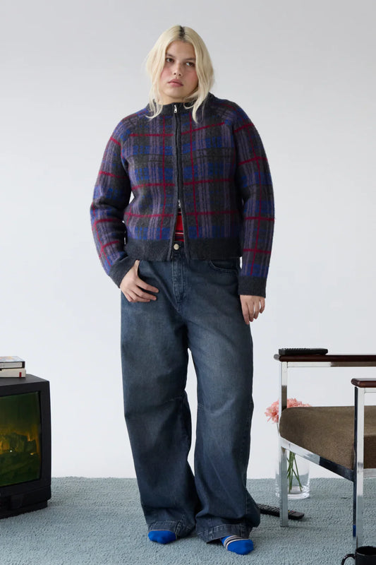 Damson Madder - Minah Merino Wool Cardigan, Brushed Check