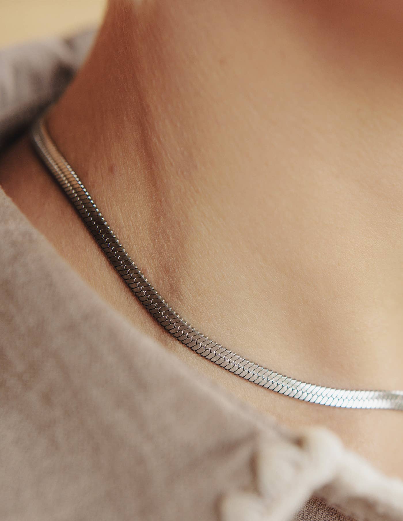 Nordic Muse - Silver Snake Chain Choker Necklace, Waterproof