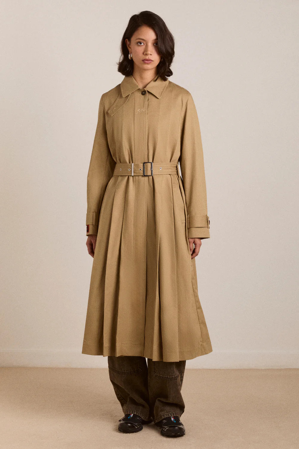 Damson Madder - Sofie Pleated Trench, Light Stone