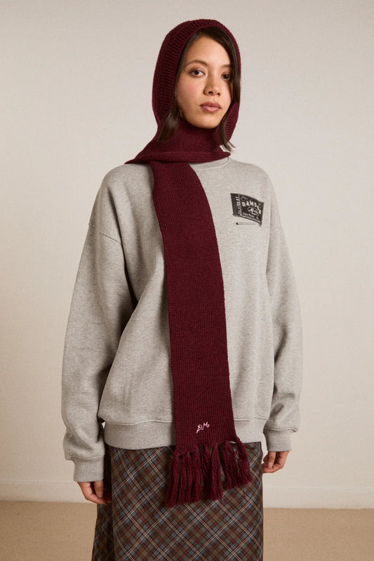 Damson Madder - Tassel Hooded Scarf, Burgundy