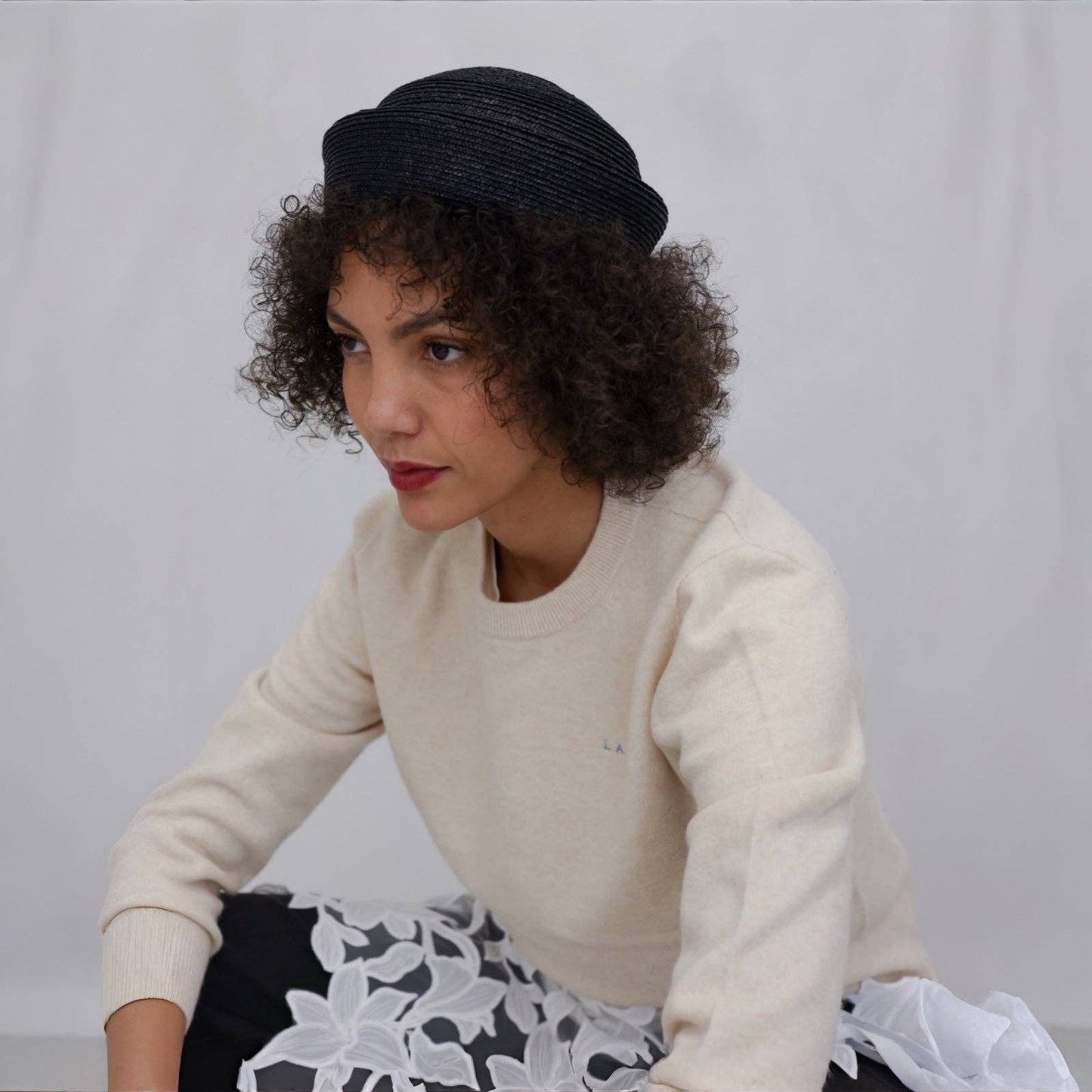 London Bespoke - Black Straw Pillbox Hat
