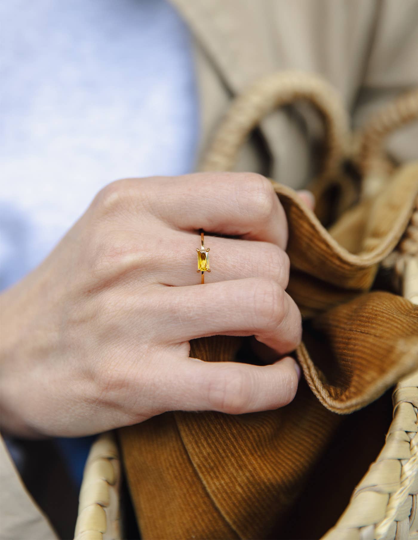 Nordic Muse - Dainty Rectangular Butter Gemstone Ring, Waterproof