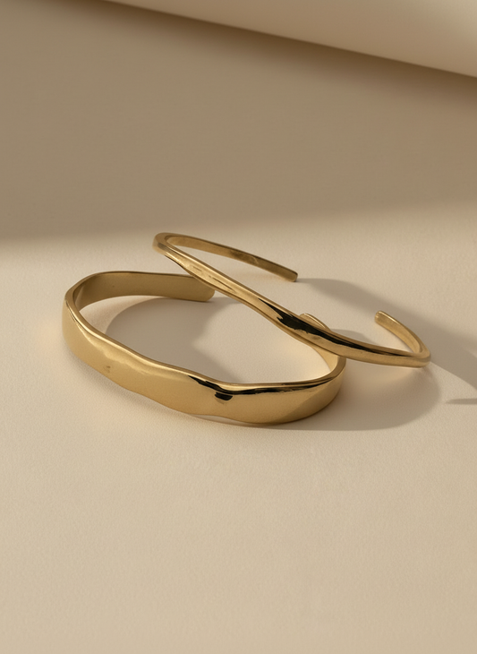 Gold Lunar -  Gold Sculpted Molten Cuffs Bracelets Set