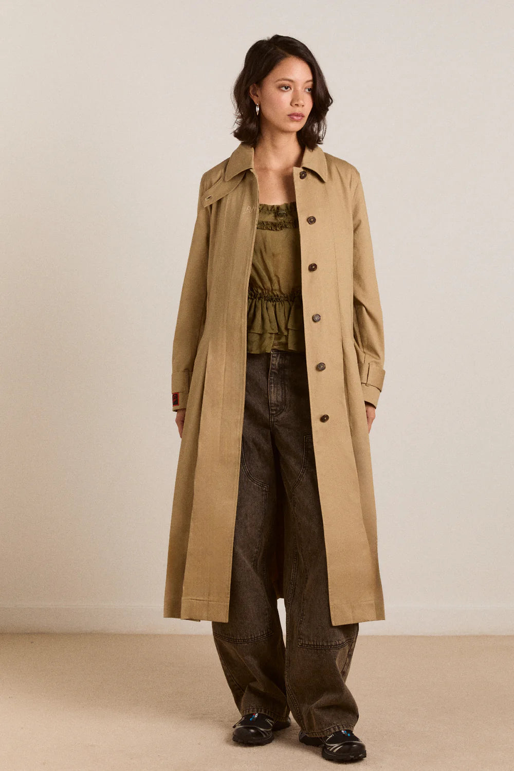 Damson Madder - Sofie Pleated Trench, Light Stone