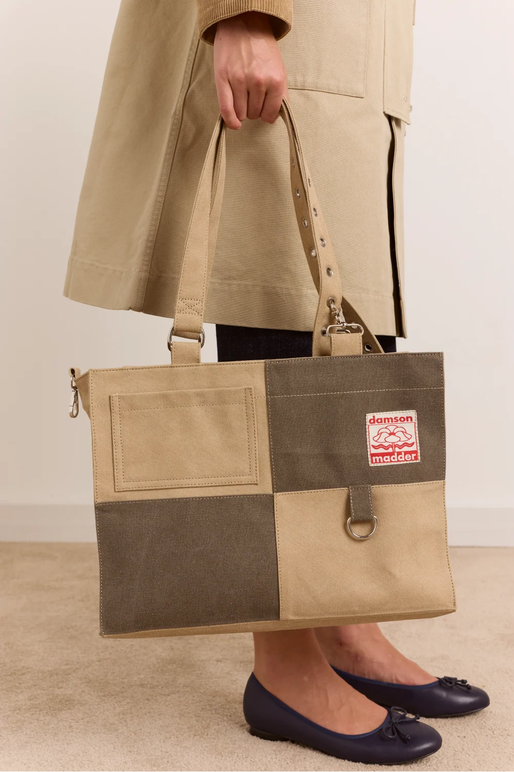 Damson Madder - Veda Canvas Blocked Bag, Olive and Sand