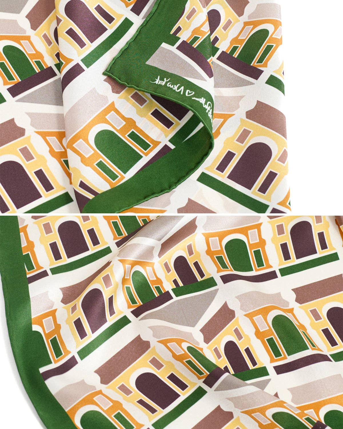 Lost Pattern NYC - Square Arch Silk Bandana Scarf, Green
