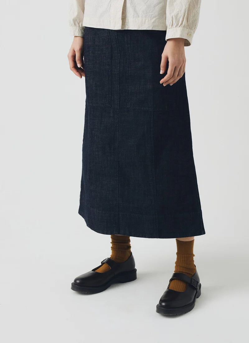 TOAST - Patch Pocket Organic Denim Skirt, Indigo