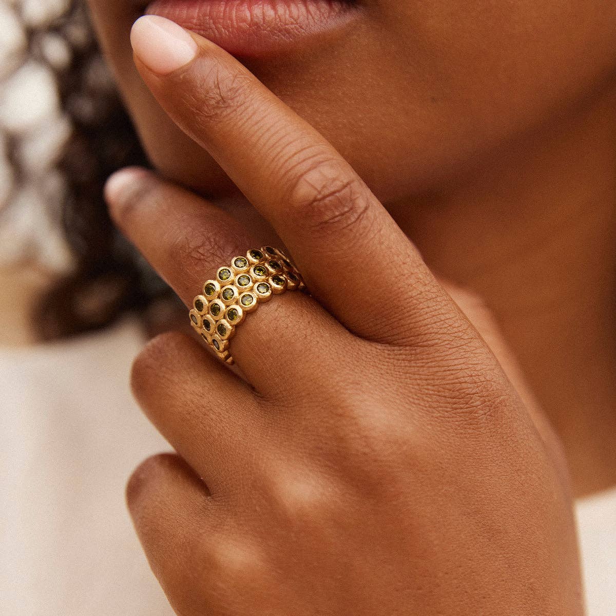 Agapée Jewelry - Amélia Trio Ring, Dark Green