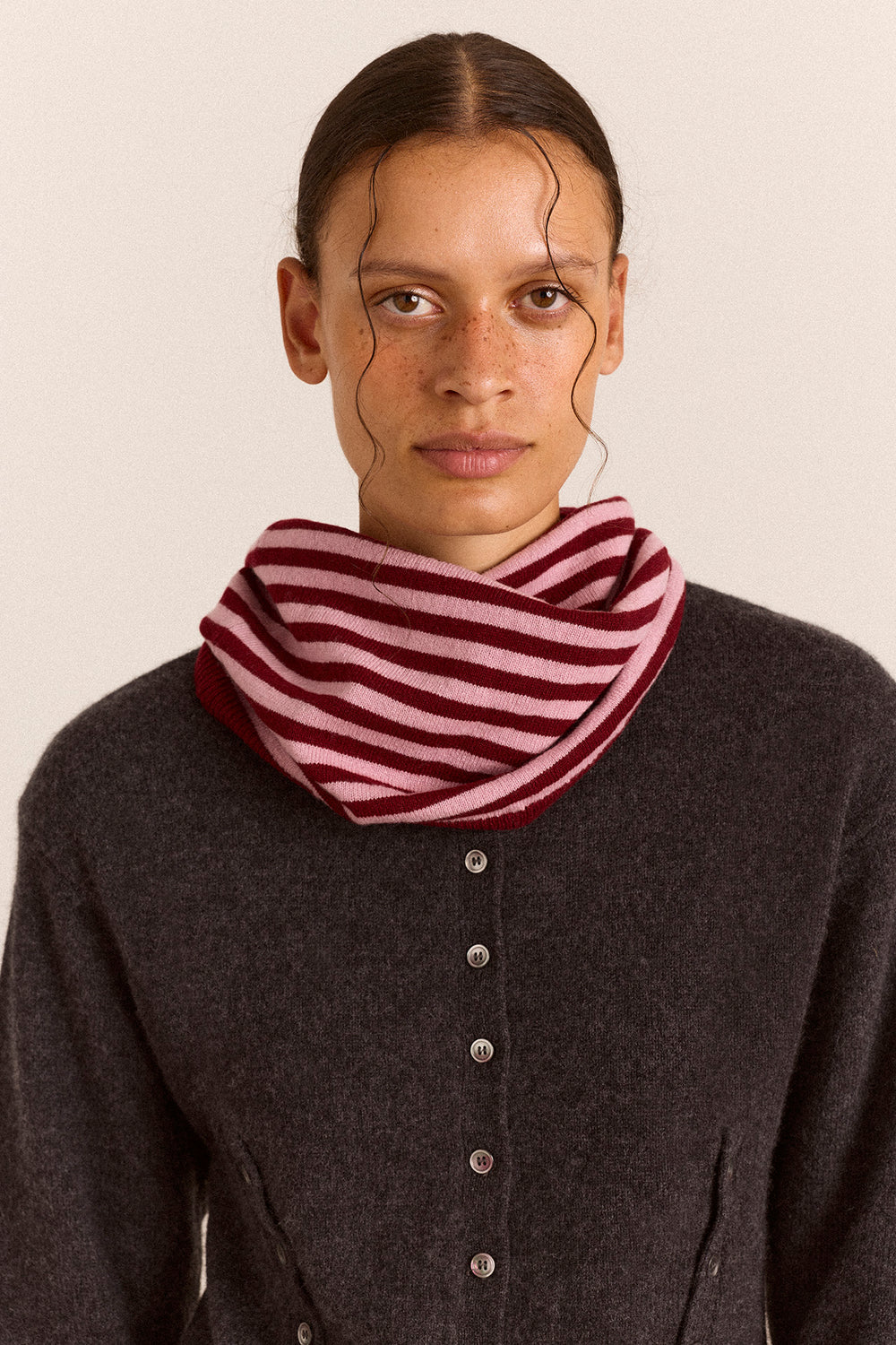 Damson Madder - Snood Scarf, Pink/Red Stripe