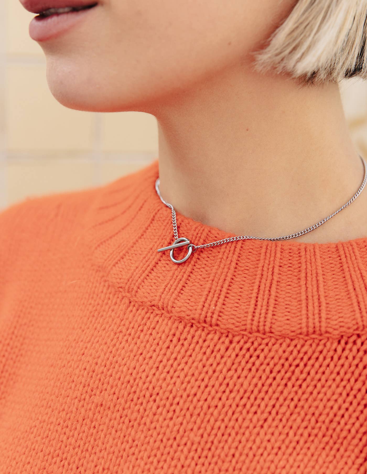 Nordic Muse - Silver Herringbone Toggle Chain Necklace, Waterproof