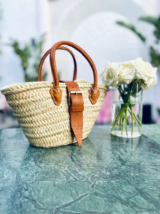 Marrakesh Living - Handmade Mini Straw Bags Leather, Beach bag - French Market Bag
