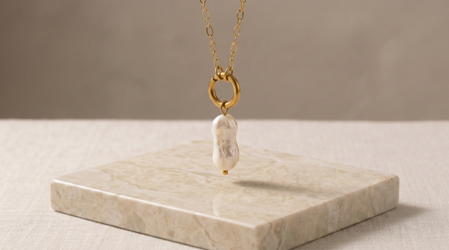 Gold Lunar - Pearl Fine Link Chain Necklace