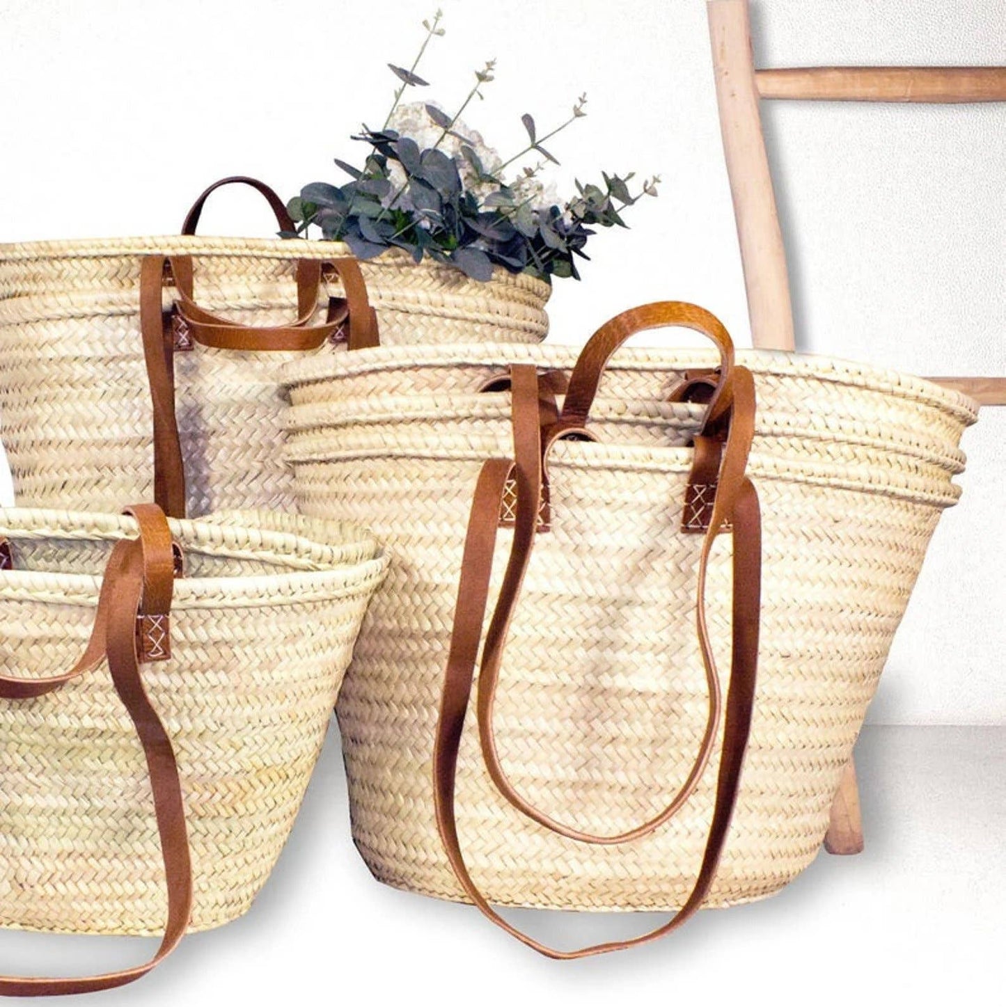 Marrakesh Living - Handmade Straw Bag with Leather Handles -  French Market Bag