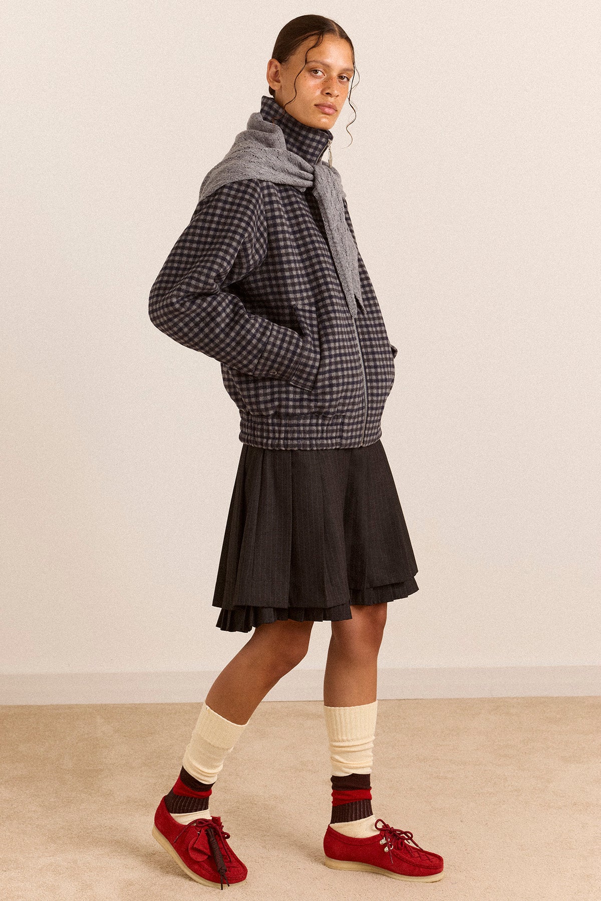 Damson Madder - Pixie Wool Bomber, Willow Gingham