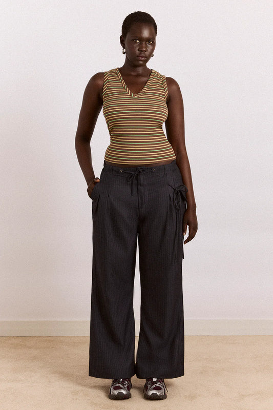 Damson Madder - Arlea V-Neck Tank, Brown Stripe