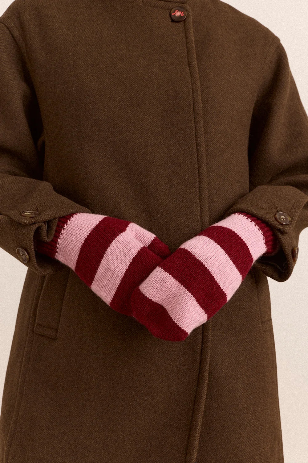 Damson Madder - String Mittens, Pink/Red Stripe