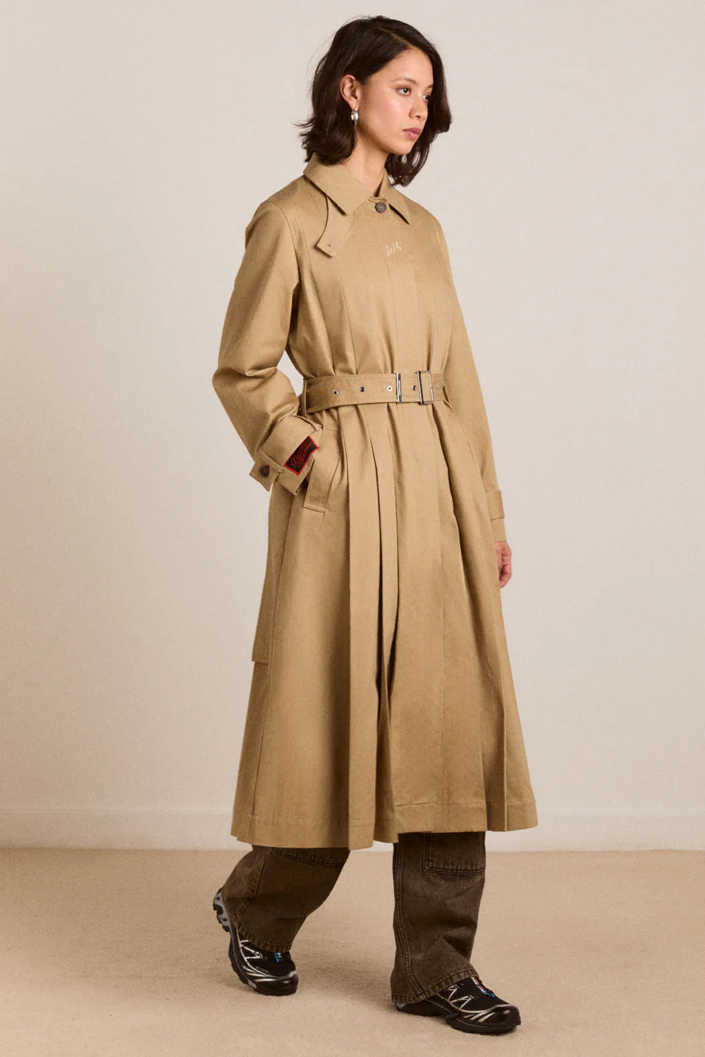 Damson Madder - Sofie Pleated Trench, Light Stone