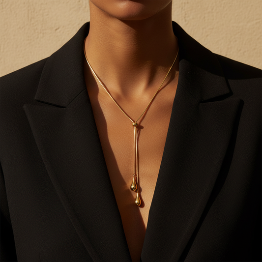 Gold Lunar - Dainty Lariat Fine Necklace, Gold