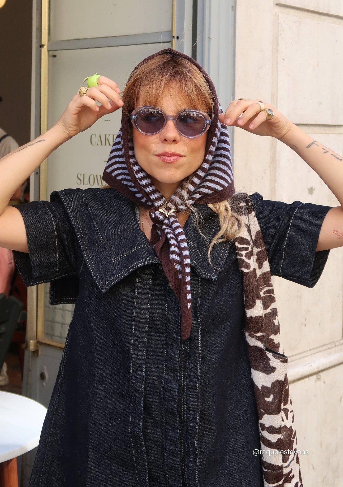 TBCo - Merino Wool Triangle Scarf in Blue & Brown Stripe