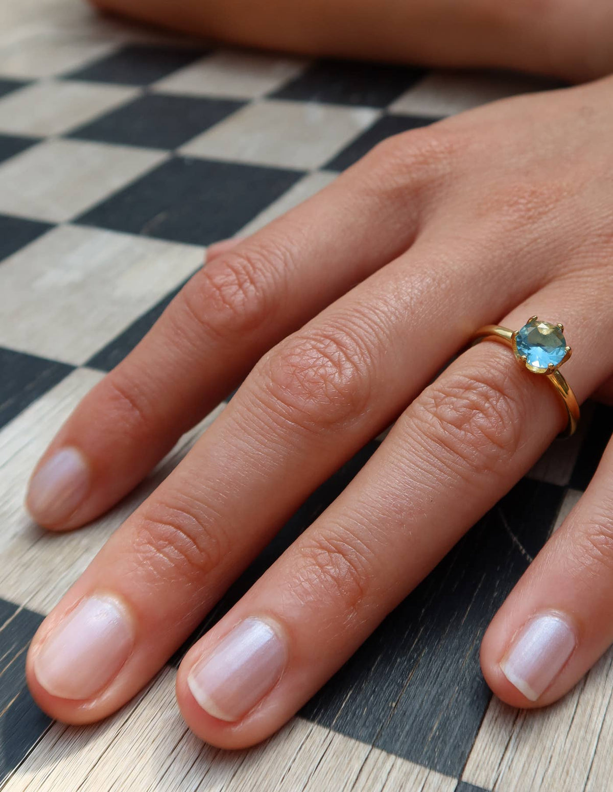 Gold Claw Set Blue Gemstone Ring, Waterproof