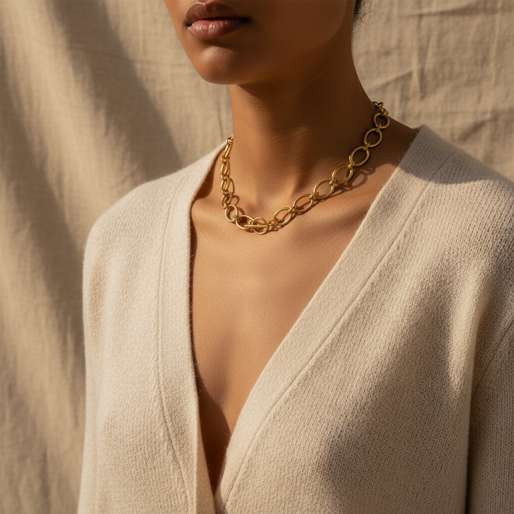 Gold Lunar -  Chunky T Bar Chain Necklace