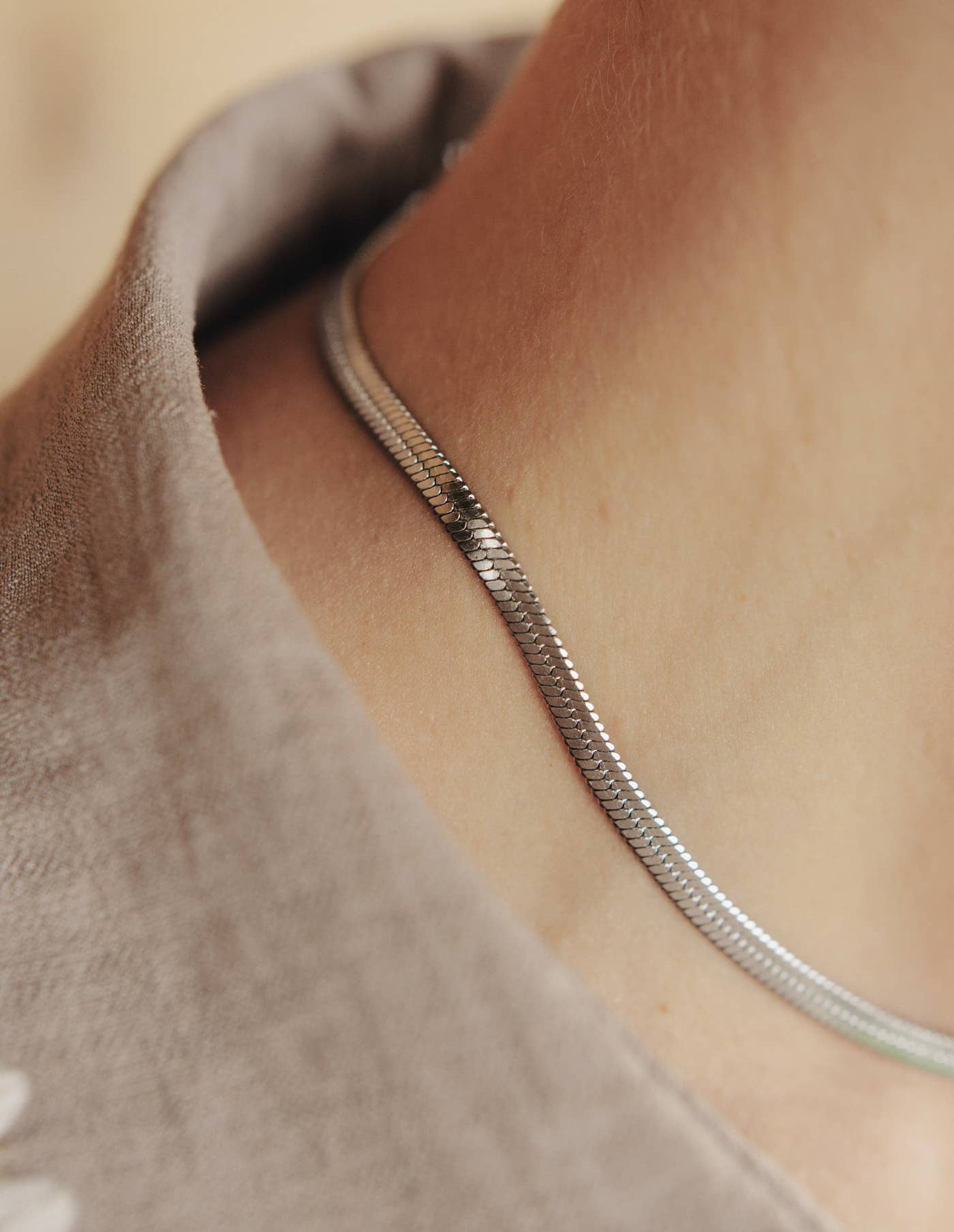 Nordic Muse - Silver Snake Chain Choker Necklace, Waterproof