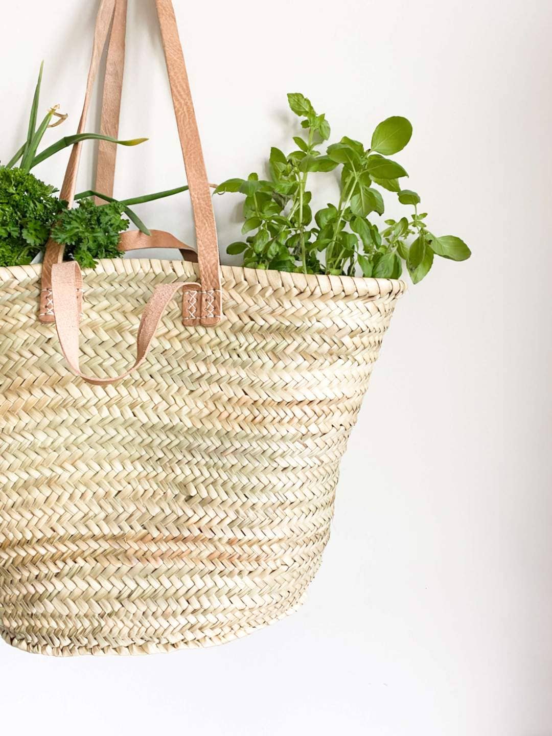 Marrakesh Living - Handmade Straw Bag with Leather Handles -  French Market Bag