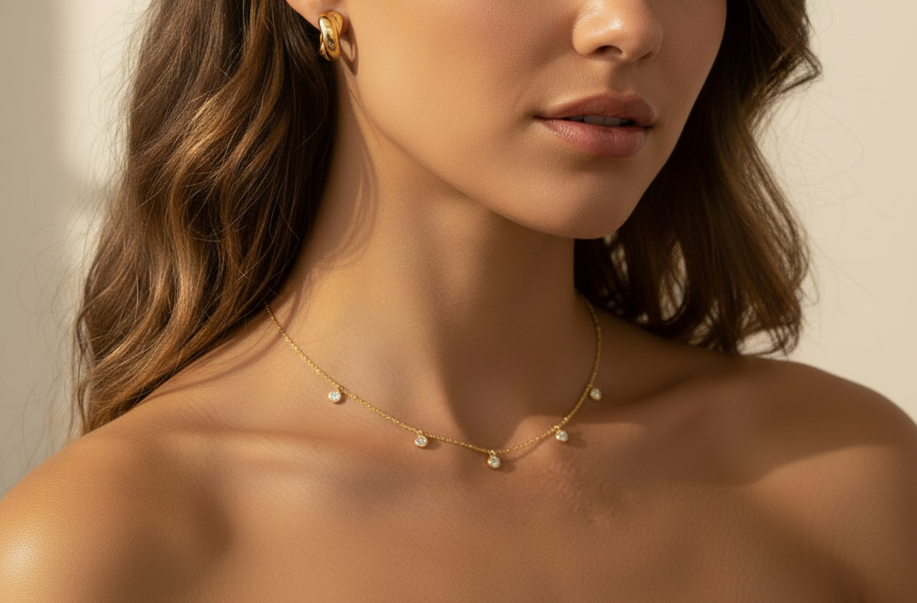 Gold Lunar - Cubic Zirconia Dainty Chain Fine Necklace