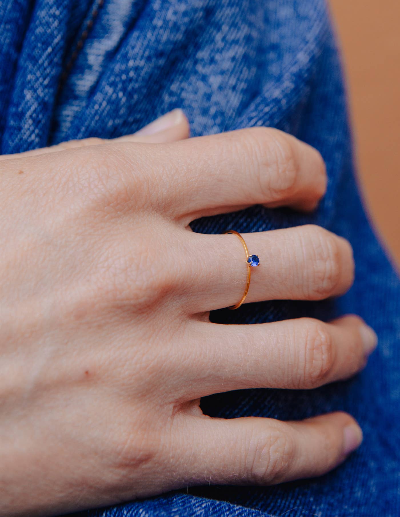 Nordic Muse - Gold Dainty Blue Gemstone Ring